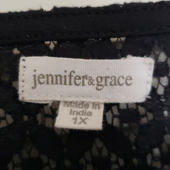 Jennifer & Grace Cold Shoulder Blouse, Black, 1X - Picture 2 of 9